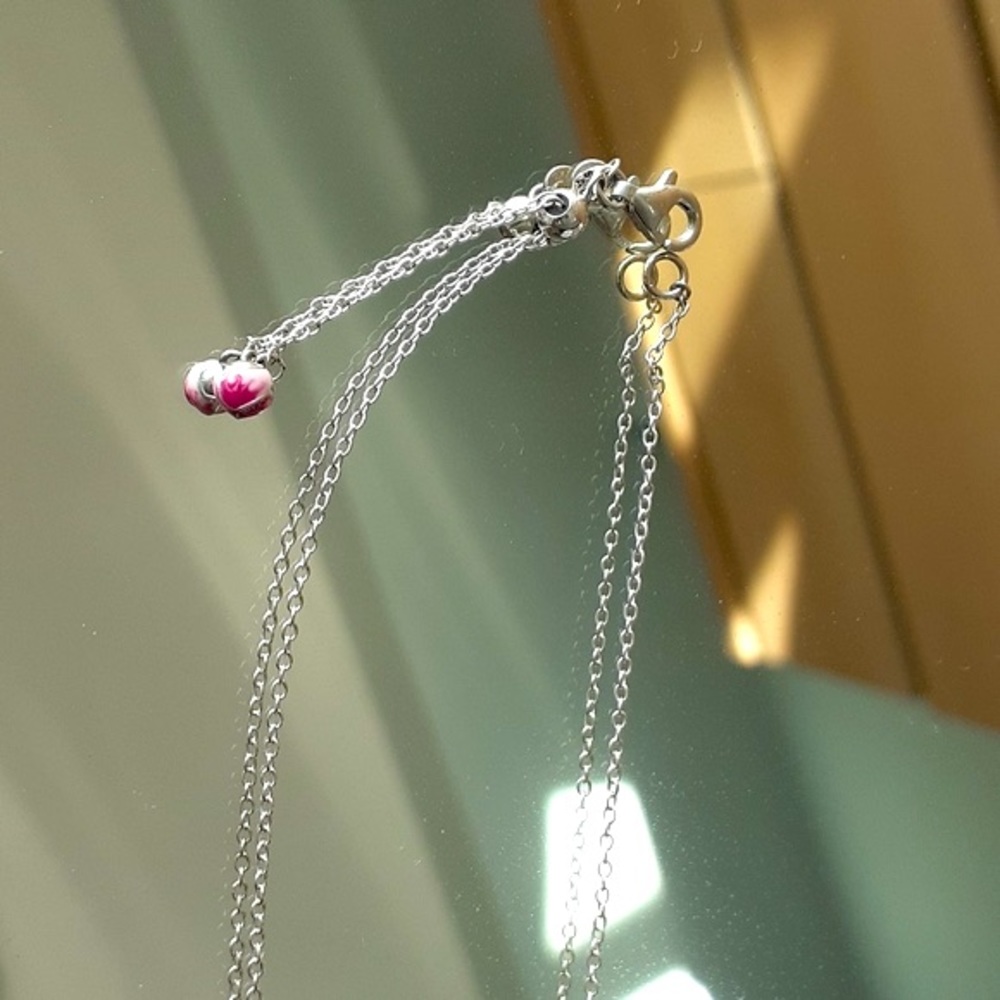 925 Sterling Silver Floral Enamel Lariat Necklace - Picture 6 of 8